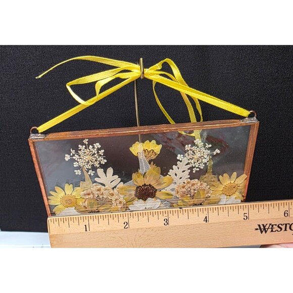 Vintage Double Glass Framed Pressed Flowers with Yellow Ribbon - Picture 4 of 6